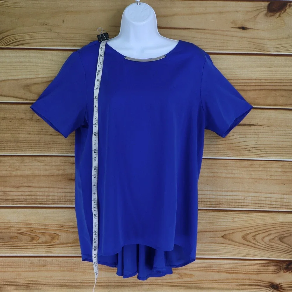 Michael Kors Blouse Shirt Womens 10‎ Blue Pleated Back Short Sleeves Lightweight